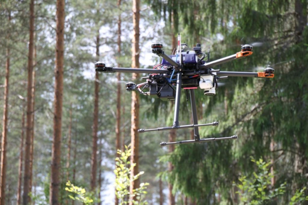 Drone flyer in a forest